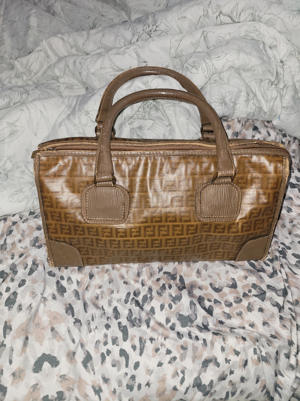 Fendi Tan/Brown FF Canvas Top-Handle Satchel Project Bag